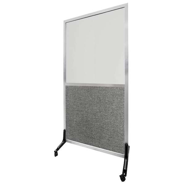 Freestanding Half Glass/Half Fabric Dividers 72"x48" Grey Mix